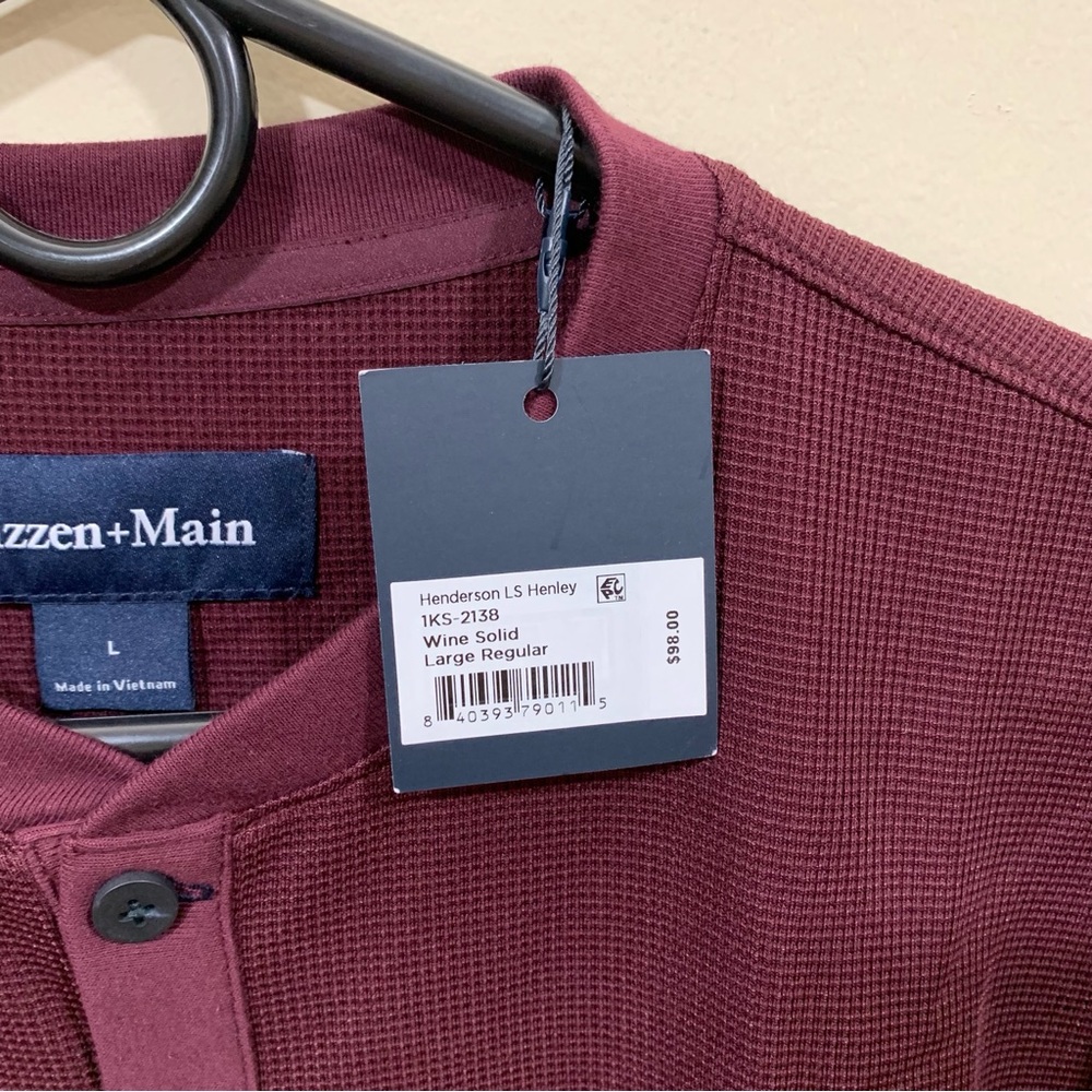NWT Mizzen +Main Henderson Henley size large color wine solid long sleeve shirt - Picture 5 of 10